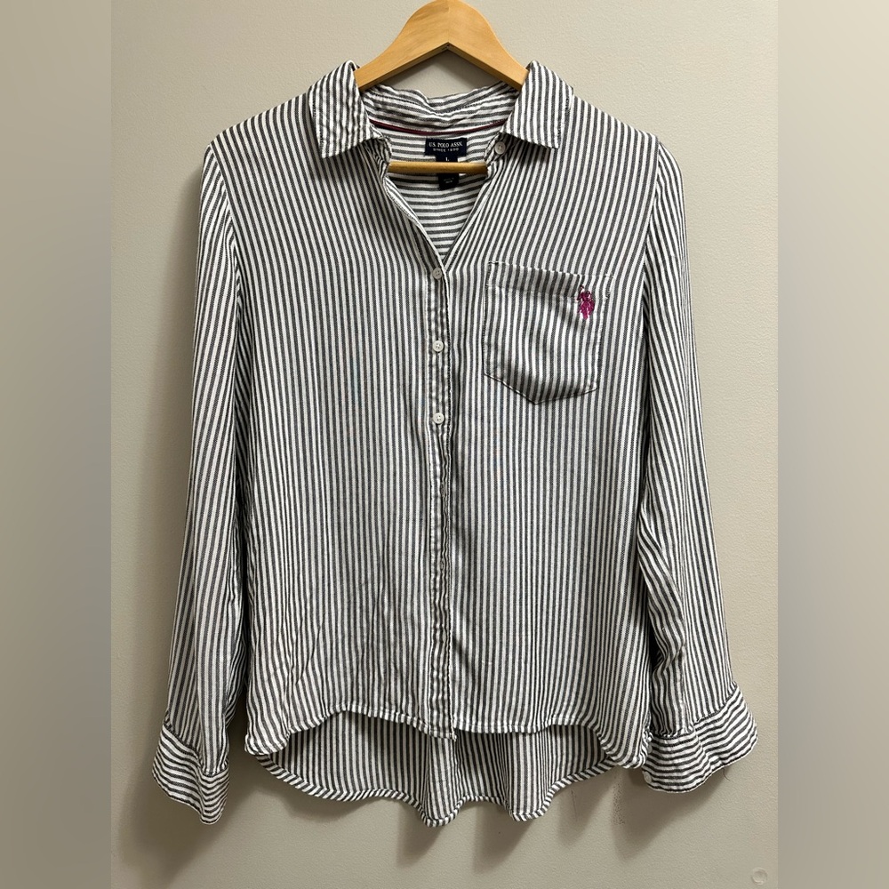 Ralph Lauren Grey and White Striped Blouse